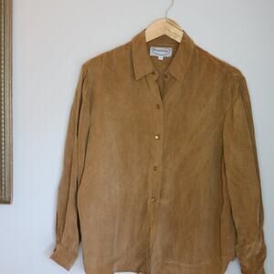 Stonebridge Long Sleeve Button Up Shirt 1990s Womens M Tan Collared Neckline y2k